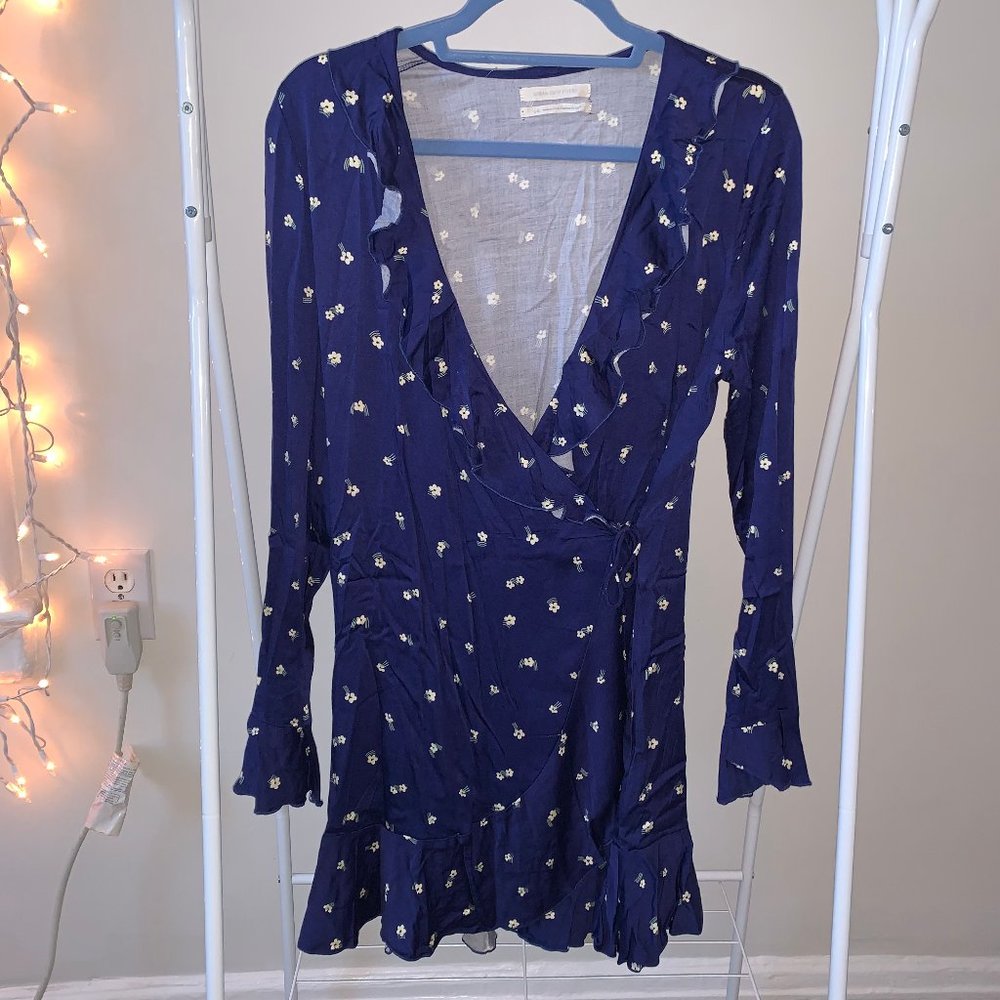 Urban Outfitters Long Sleeve Ruffle Wrap Dress
